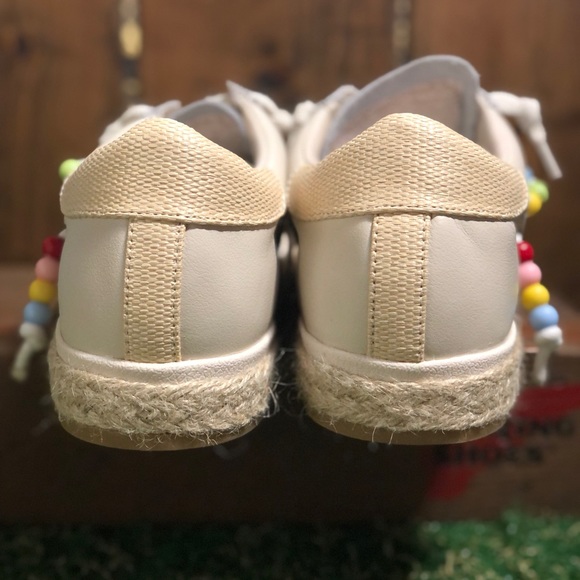 DOLCE VITA X TREVOR PROJECT Zoe Pride Ivory Beaded Raffia Leather Sneakers - Picture 5 of 13